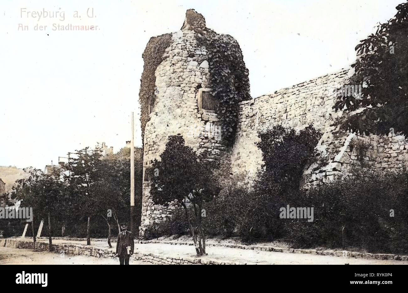 Town walls of Freyburg (Unstrut), 1913, Saxony-Anhalt, Freyburg, An der Stadtmauer, Germany Stock Photo
