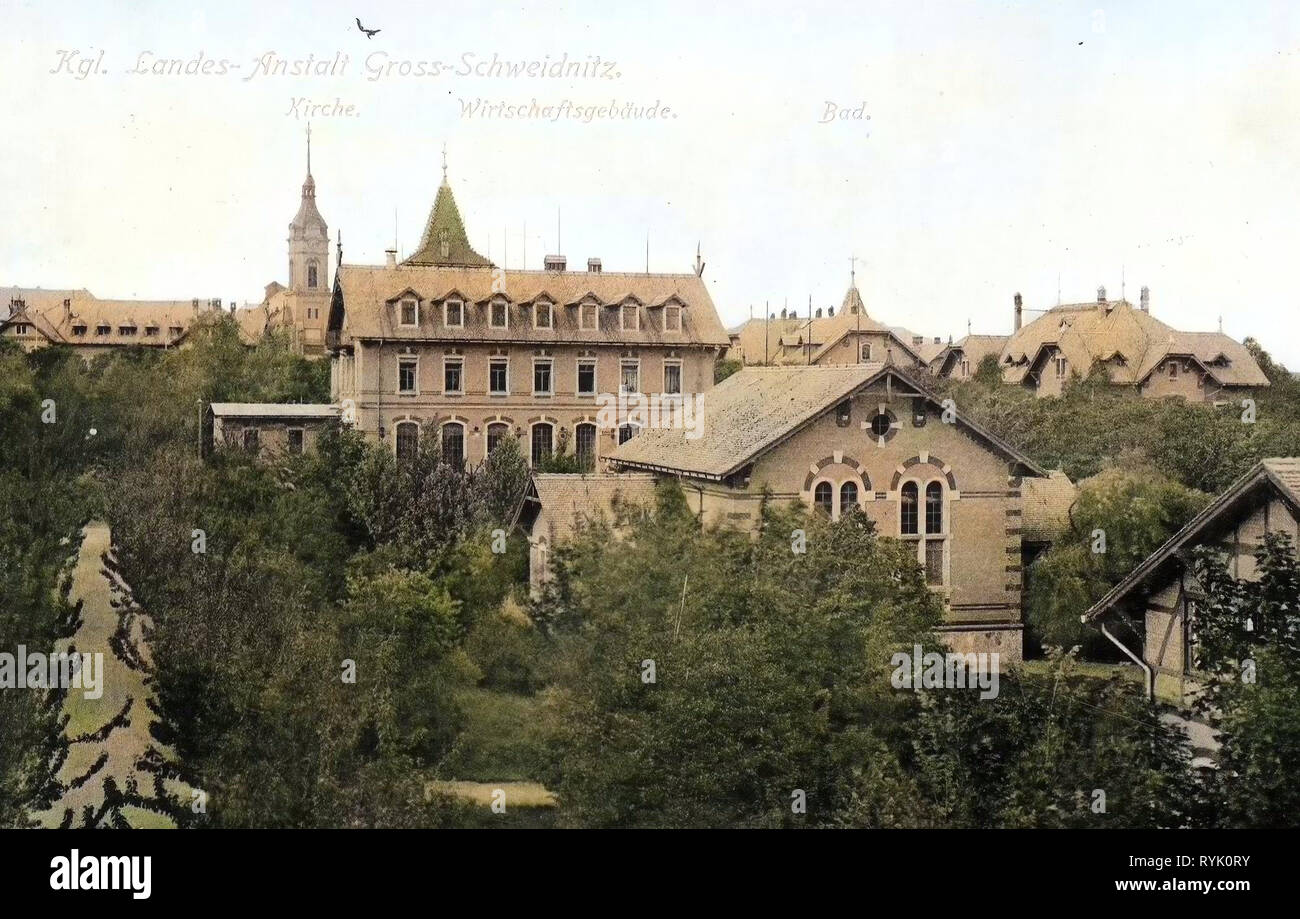 Houses in Landkreis Görlitz, Landesanstalt Großschweidnitz, 1913, Landkreis Görlitz, Groß, Schweidnitz, Landesanstalt, Wirtschaftsgebäude, Germany Stock Photo