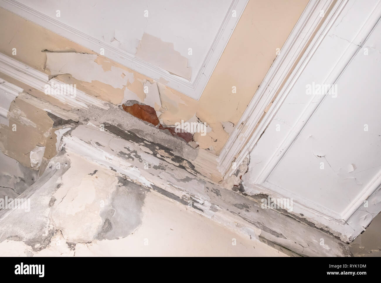 Peeling Paint On An Interior Ceiling A Result Of Humidity Stock