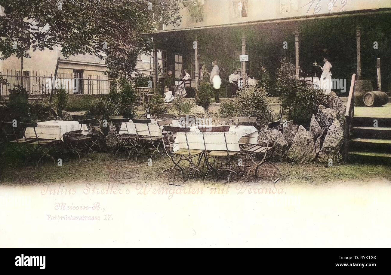 Wine taverns in Saxony, 1901, Meißen, Julius Strellers Weingarten, Germany Stock Photo