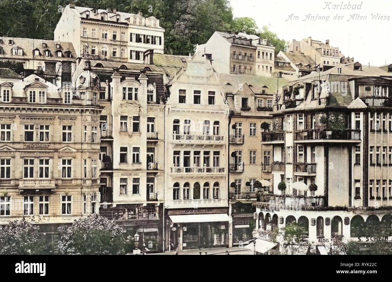 Buildings in Karlovy Vary, 1913, Karlovy Vary Region, Karlsbad, Alte Wiese, Czech Republic Stock Photo