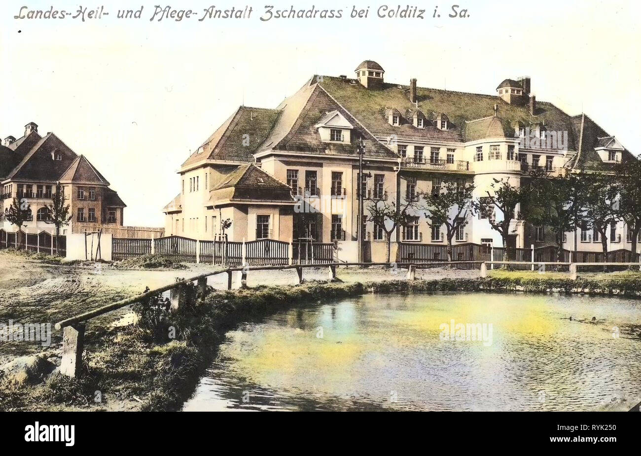 Hospitals in Landkreis Leipzig, Ponds in Landkreis Leipzig, Zschadraß, 1914, Landkreis Leipzig, Landes, Heil, und Pflege, Anstalt, Germany Stock Photo