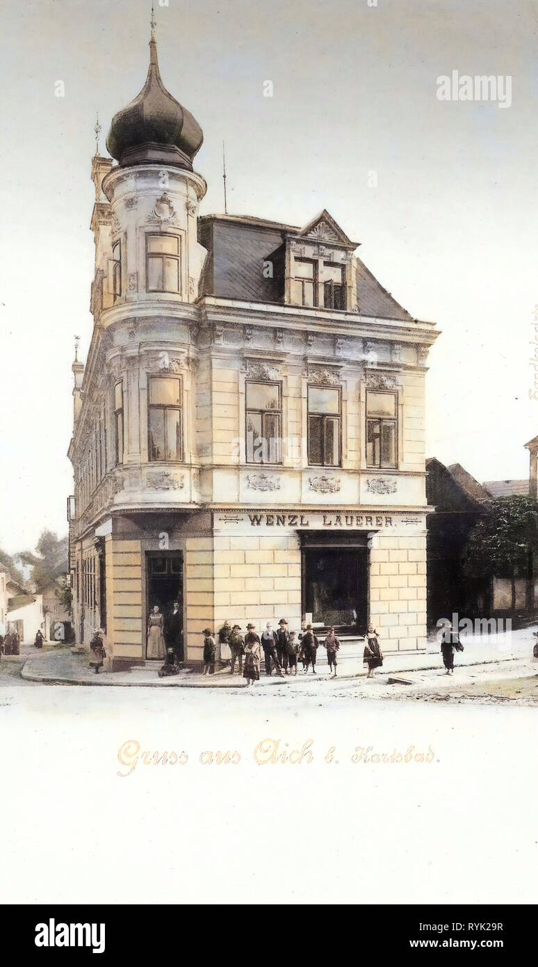 Buildings in Karlovy Vary, 1901, Karlovy Vary Region, Ohře in Doubí, Aich, Haus, Czech Republic Stock Photo