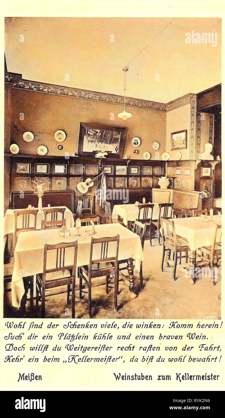 Wine taverns in Saxony, Texts, Postcards with lyrics, Dining rooms in Germany, 1914, Meißen, Weinstuben zum Kellermeister Stock Photo