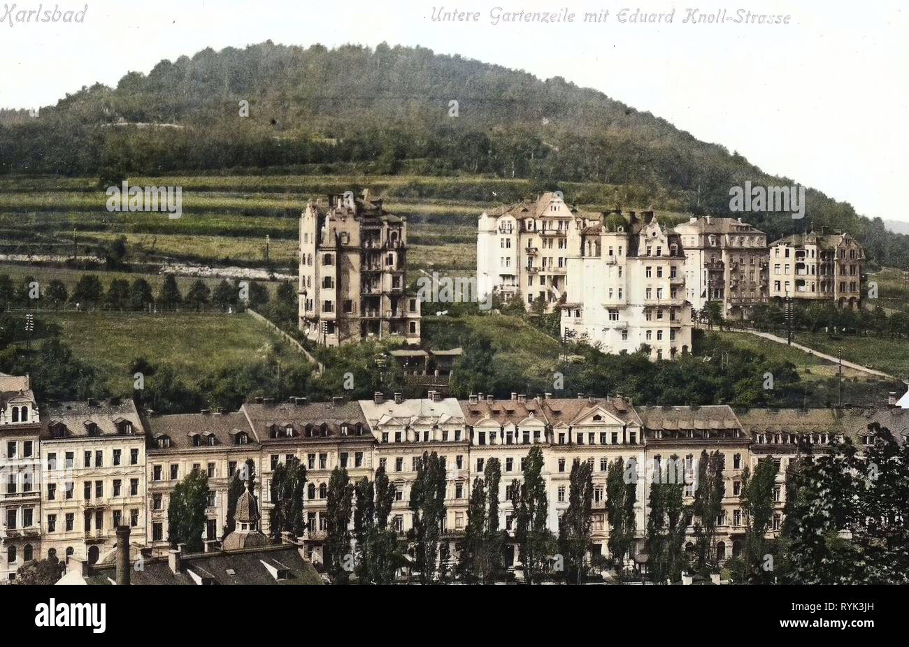 Buildings in Karlovy Vary, 1914, Karlovy Vary Region, Karlsbad, Untere Gartenzeile und Eduard Knoll Straße, Czech Republic Stock Photo