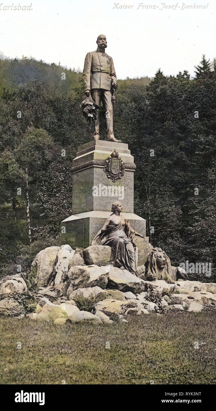Franz Joseph I of Austria, Monuments and memorials to people in the Czech Republic, Sculptures of lions, 1914, Karlovy Vary Region, Karlsbad, Kaiser, Franz, Josef, Denkmal Stock Photo