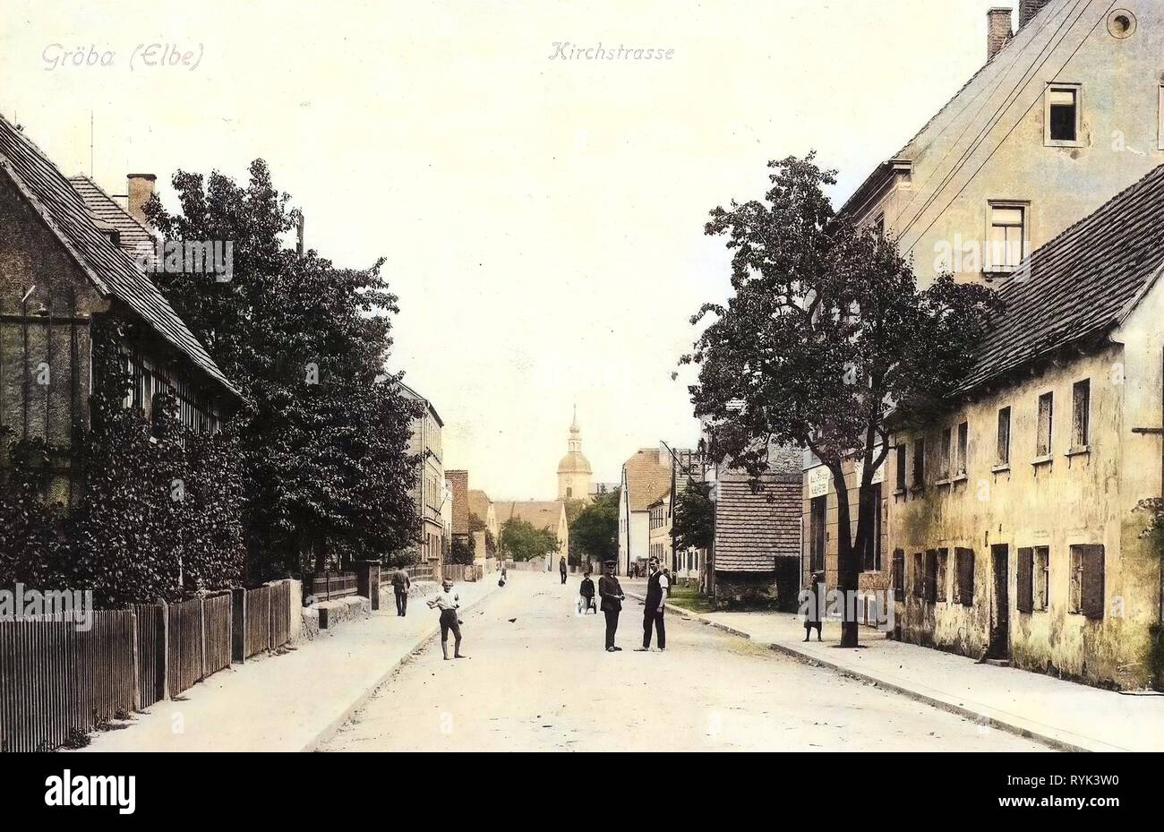 Buildings in Riesa, 1914, Landkreis Meißen, Riesa, Gröba, Kirchstraße, Germany Stock Photo