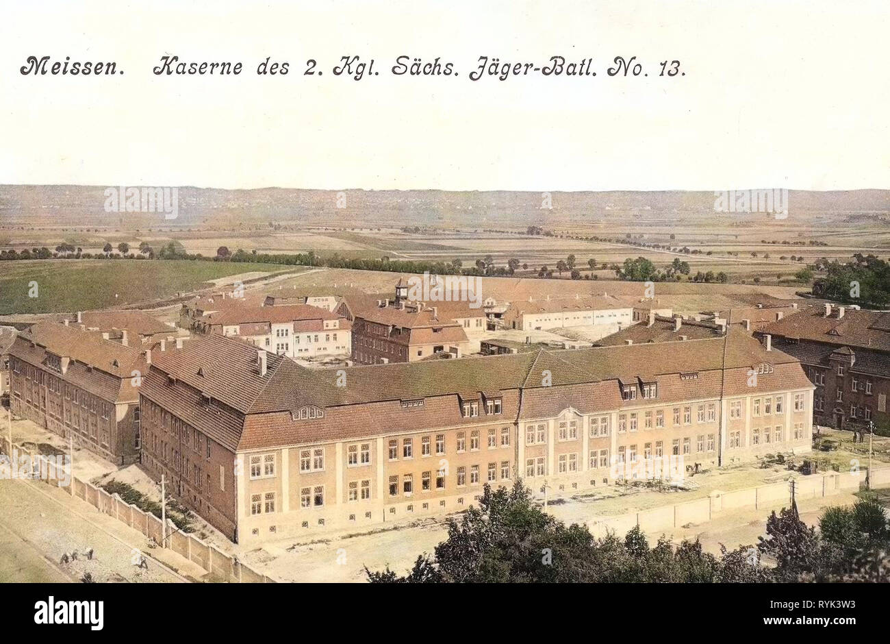Military facilities of Germany, 2. Königlich Sächsisches Jäger-Bataillon Nr. 13, Barracks in Saxony, Buildings in Meißen, 1914, Meißen, Kaserne des 2. Königlich Sächsischen Jäger, Bataillon Nr. 13 Stock Photo