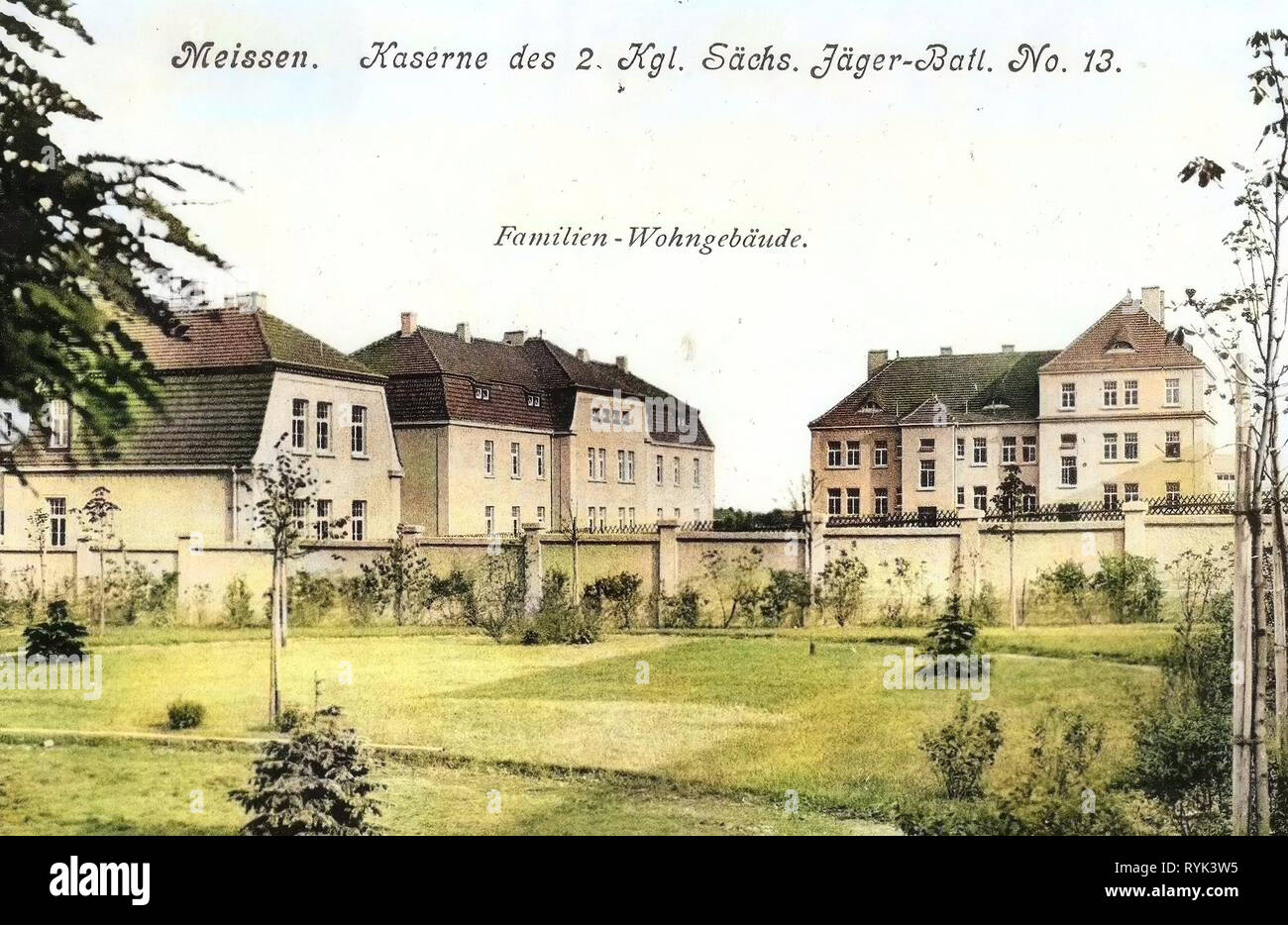 Military facilities of Germany, 2. Königlich Sächsisches Jäger-Bataillon Nr. 13, Buildings in Meißen, 1914, Meißen, Kaserne des 2. Königlich Sächsischen Jäger, Bataillon Nr. 13 Stock Photo