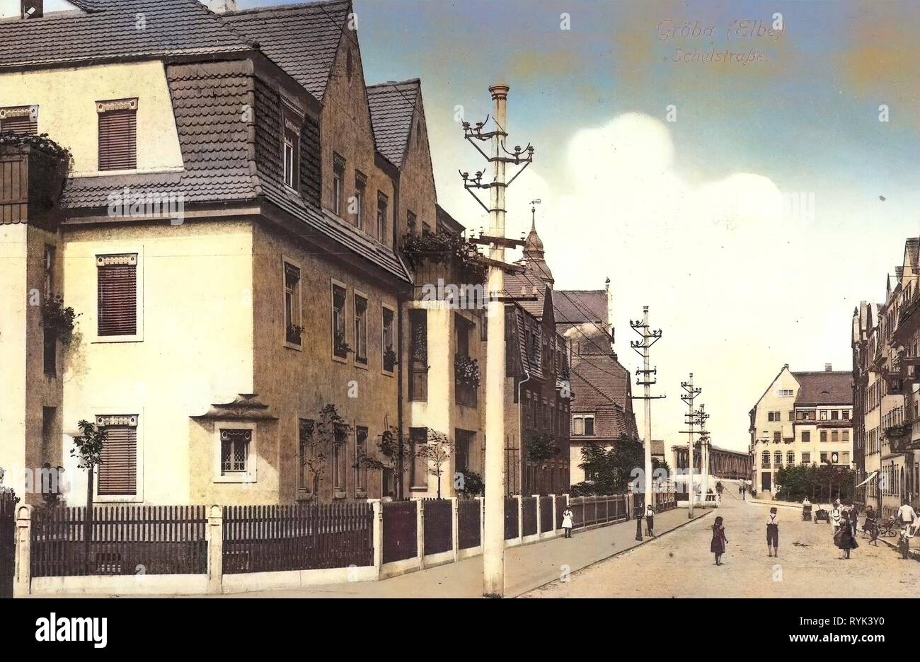 Buildings in Riesa, 1914, Landkreis Meißen, Gröba, Schulstraße, Germany Stock Photo