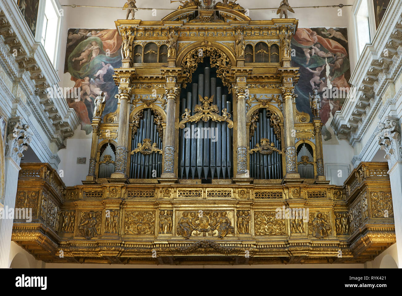Chiesa Sant'Anna dei Lombardi -organo-, Naples, Italy Stock Photo