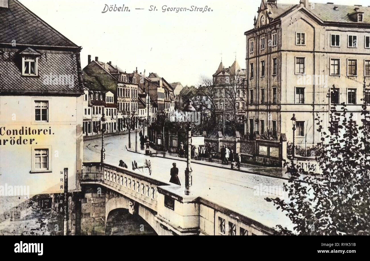 Buildings in Döbeln, Bridges in Döbeln, 1915, Landkreis Mittelsachsen, Döbeln, St. Georgen, Straße, Germany Stock Photo