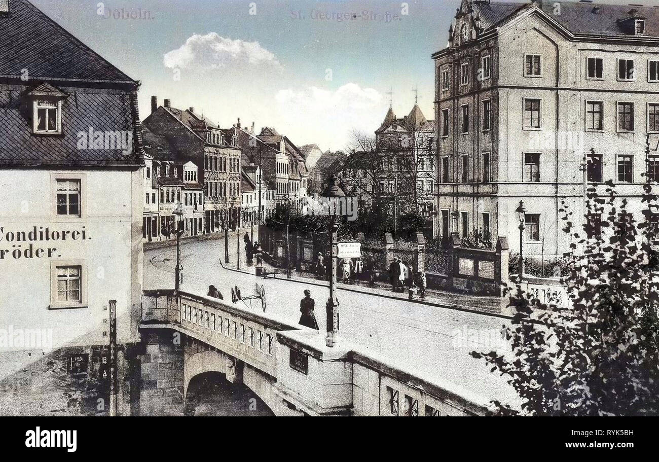 Bridges in Döbeln, Bakeries in Saxony, Buildings in Döbeln, 1916, Landkreis Mittelsachsen, Döbeln, St. Georgen Straße, Germany Stock Photo