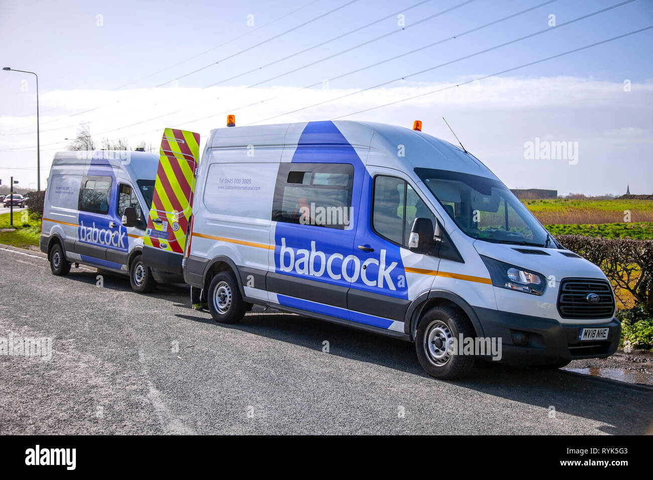 Babcock logo livery Vans; skilled, bespoke engineering service vehicles  parked in Chorley, Lancashire, UK Stock Photo - Alamy