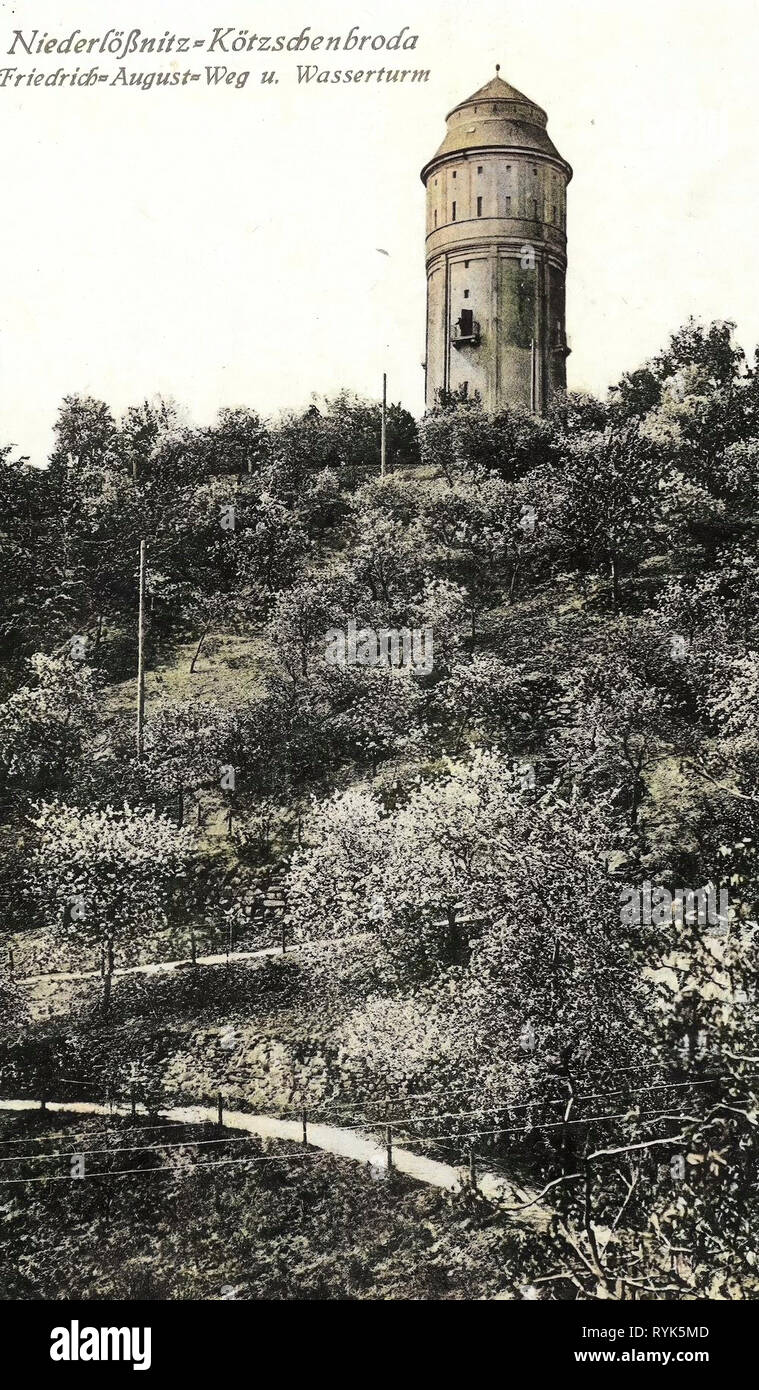 Wasserturm (Radebeul), 1916, Landkreis Meißen, Radebeul, Friedrich, August, Weg und Wasserturm, Germany Stock Photo