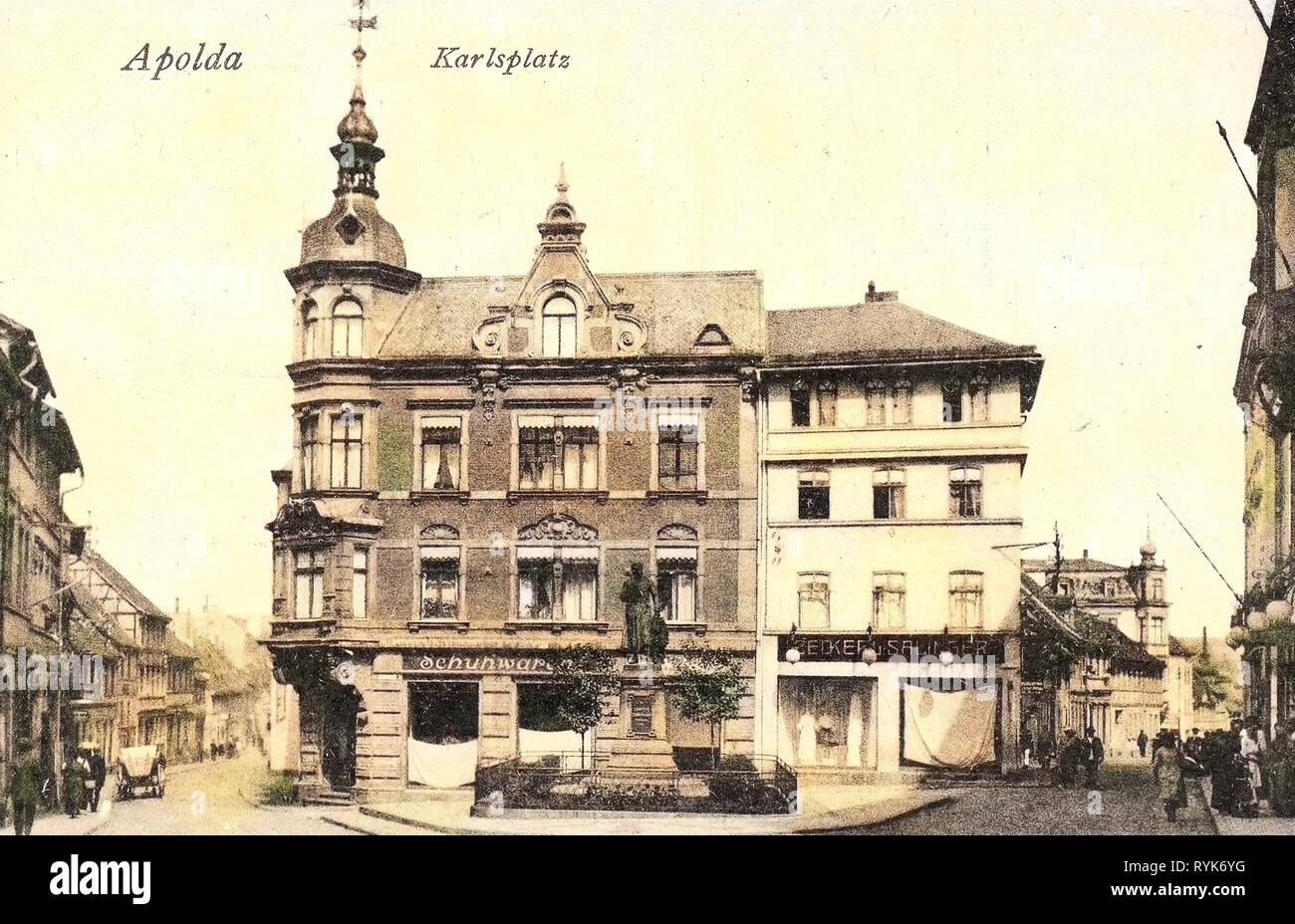 Buildings in Apolda, Christian-Zimmermann-Denkmal (Apolda), Alexander-Puschkin-Platz (Apolda), 1918, Thuringia, Apolda, Karlsplatz Stock Photo