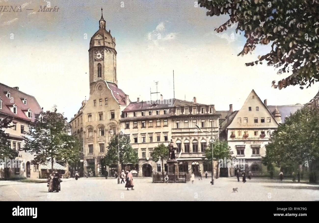 Monuments and memorials to people in Germany, Stadtkirche St. Michael (Jena), Marktplatz (Jena), Buildings in Jena, 1919, Thuringia, Jena, Markt Stock Photo