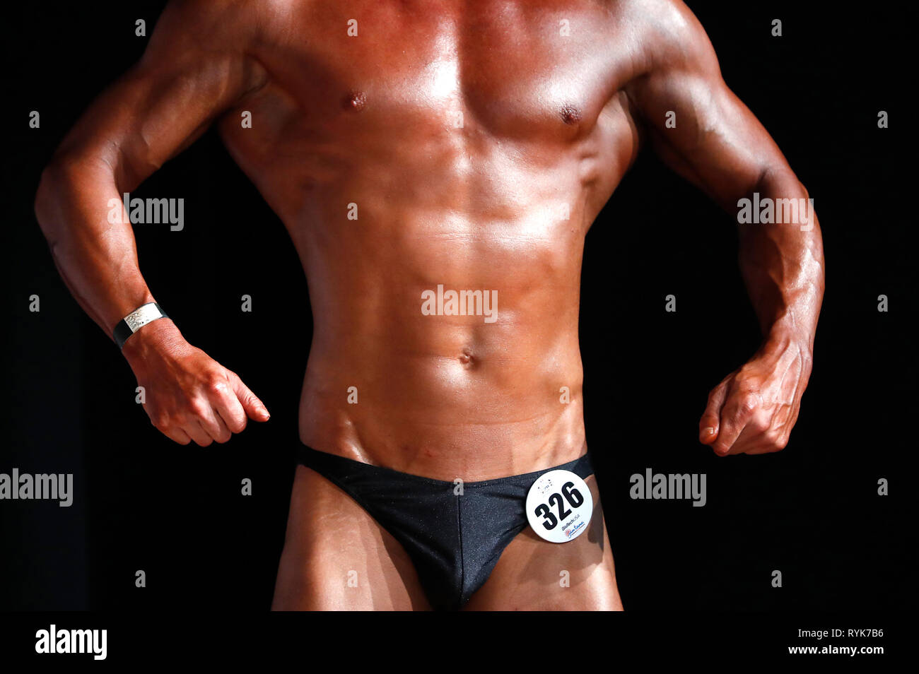 Contestant in a fitness and bodybuilding championship.   France. Stock Photo