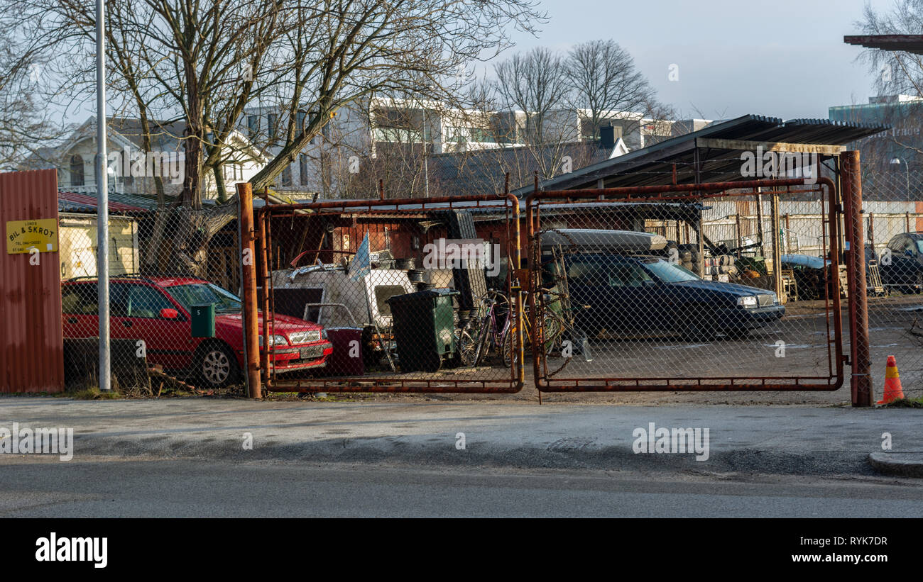 malmo, sweden, december 19, 2018: dump the old cars in the city Stock Photo