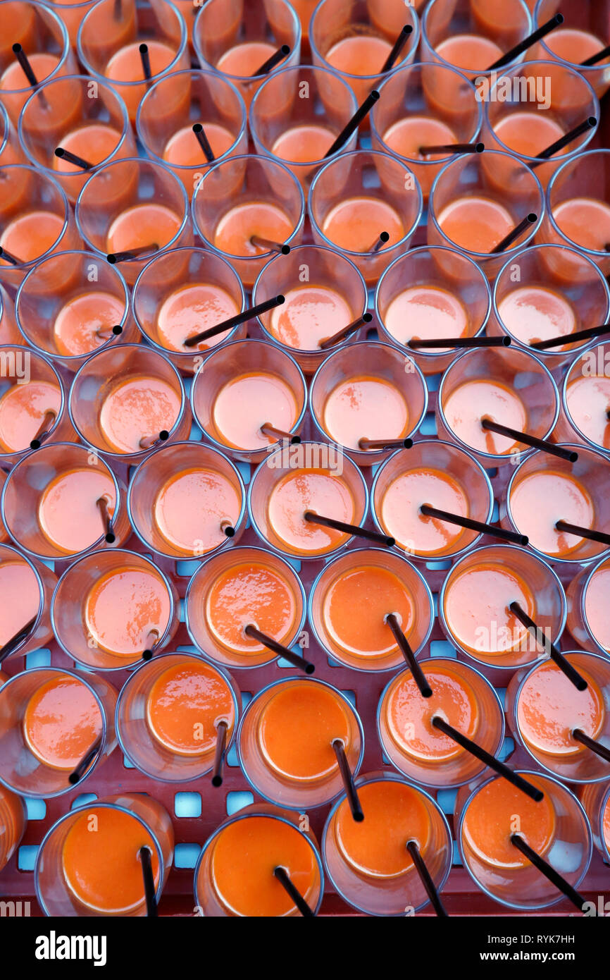 Party buffet. Chilled tomato soup. France. Stock Photo