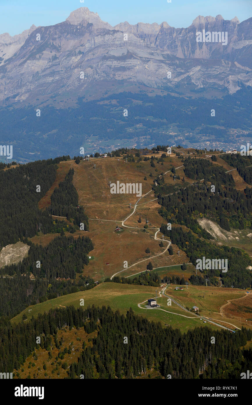 Landscape of the French Alps in summer. Aravis and Fiz mountains.  France. Stock Photo