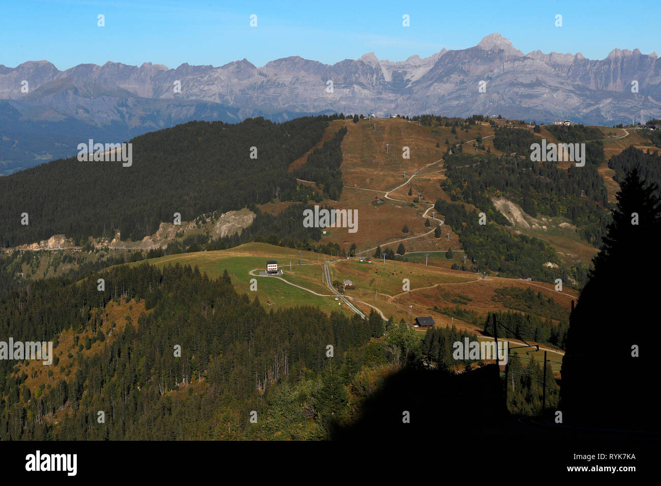 Landscape of the French Alps in summer. Aravis  and Prarion mountains.  France. Stock Photo