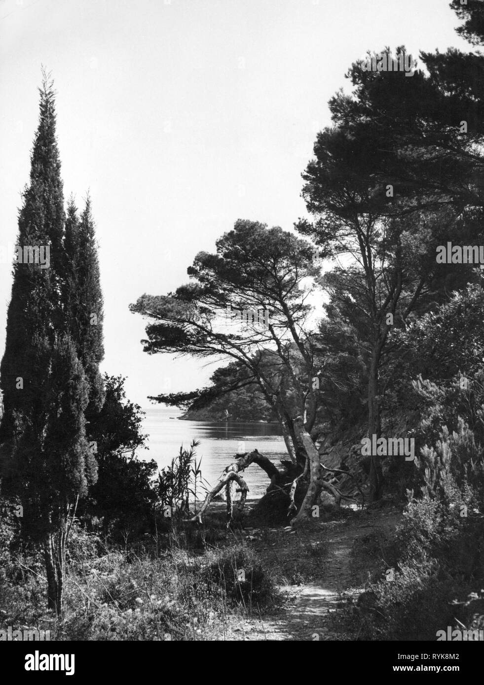 geography / travel, France, islands, Iles d'Hyeres, Ile de Port-Cros, view to Port Man, 1956, Additional-Rights-Clearance-Info-Not-Available Stock Photo