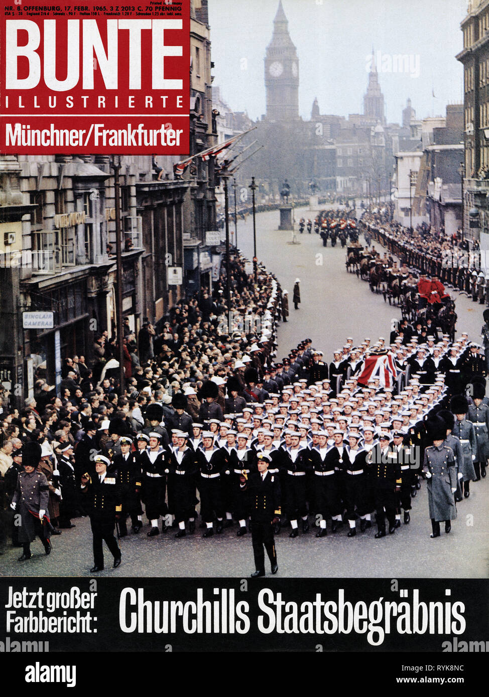 magazines, 'Bunte', Delmotte, number 8 from 17.2.1965, cover picture: Churchill state funeral, Additional-Rights-Clearance-Info-Not-Available Stock Photo