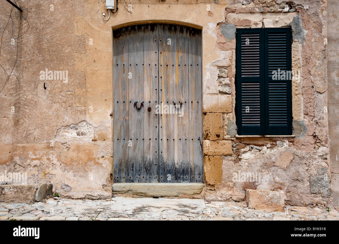 Door and window, Cases de B—quer, Port de Pollenca, Majorca, Spain Stock Photo