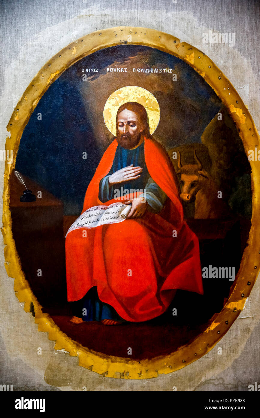 Greek orthodox painting depicting evangelist Saint Lukas Stock Photo