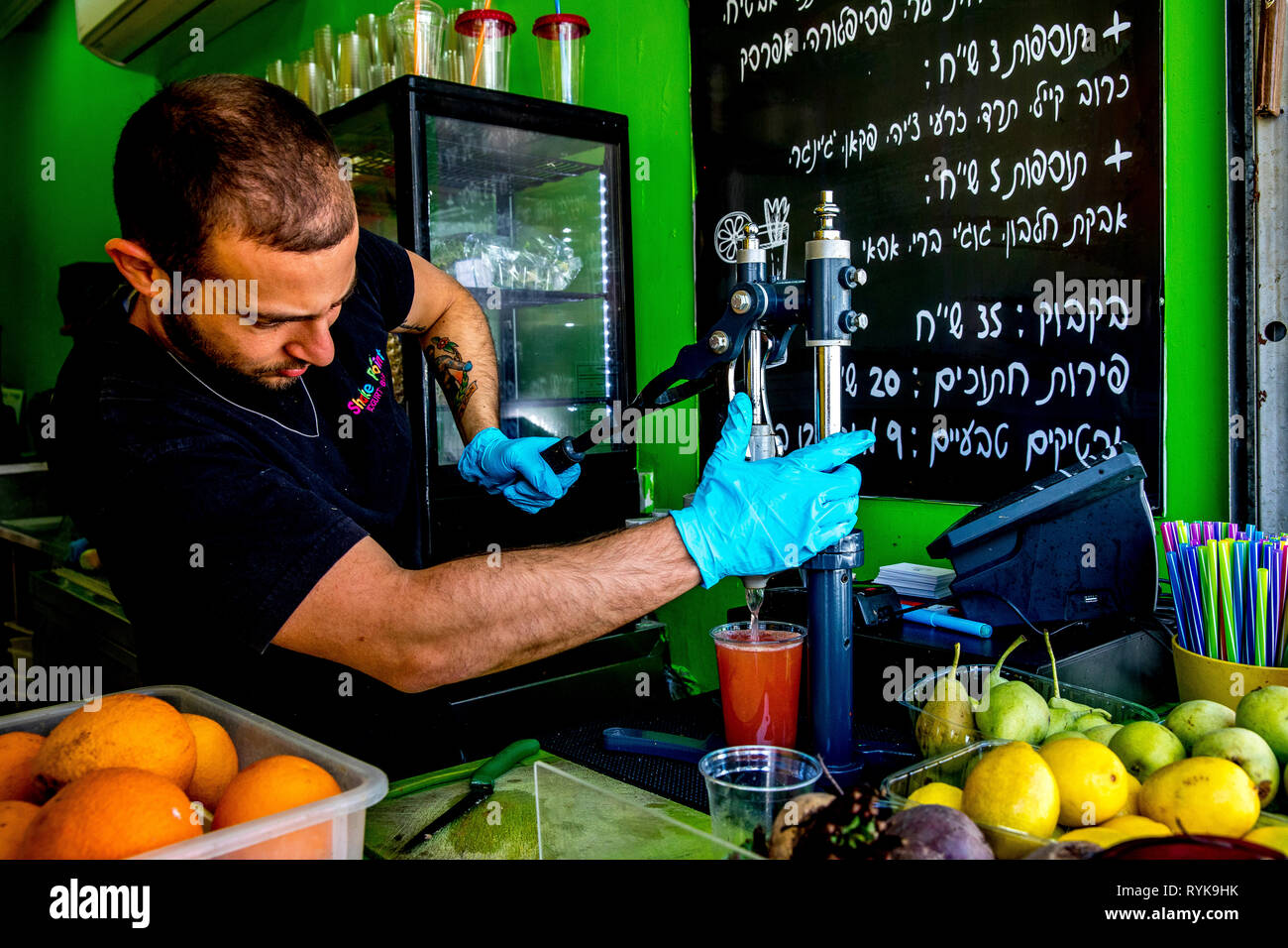 Juice shop in Hertzliya, Israel. Stock Photo