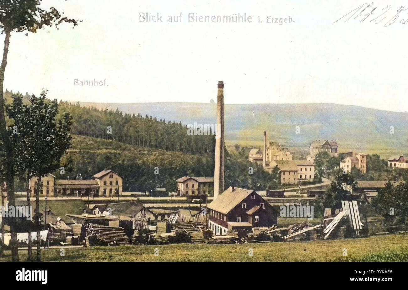 Bahnhof Bienenmühle, Sawmills in Saxony, Railway coaches of Germany, Rechenberg-Bienenmühle, 1912, Landkreis Mittelsachsen, Bienenmühle, Bahnhof Stock Photo