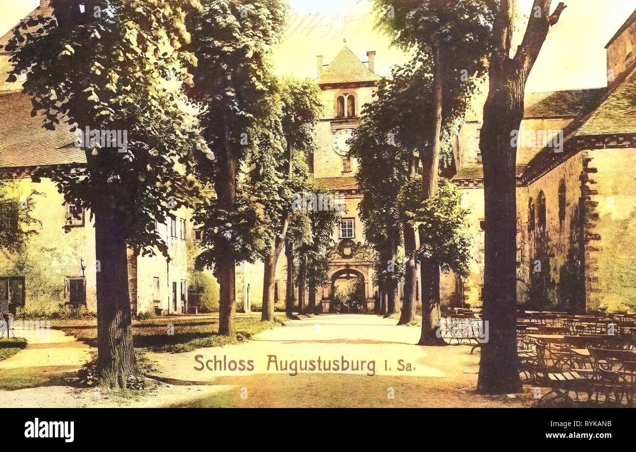 Jagdschloss Augustusburg, 1912, Landkreis Mittelsachsen, Augustusburg, Im Schloßgarten, Germany Stock Photo
