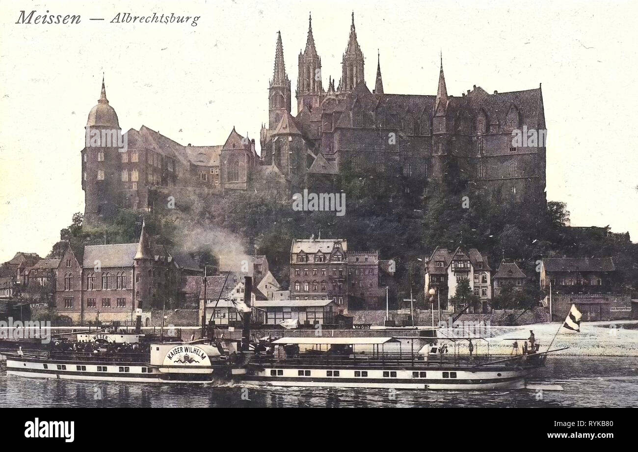 Albrechtsburg, Elbe in Meißen, Kaiser Wilhelm (ship, 1887), Buildings in  Meißen, Meissen Cathedral, 1912, Meißen, Elbansicht mit Dampfer Kaiser  Wilhelm, Germany Stock Photo - Alamy