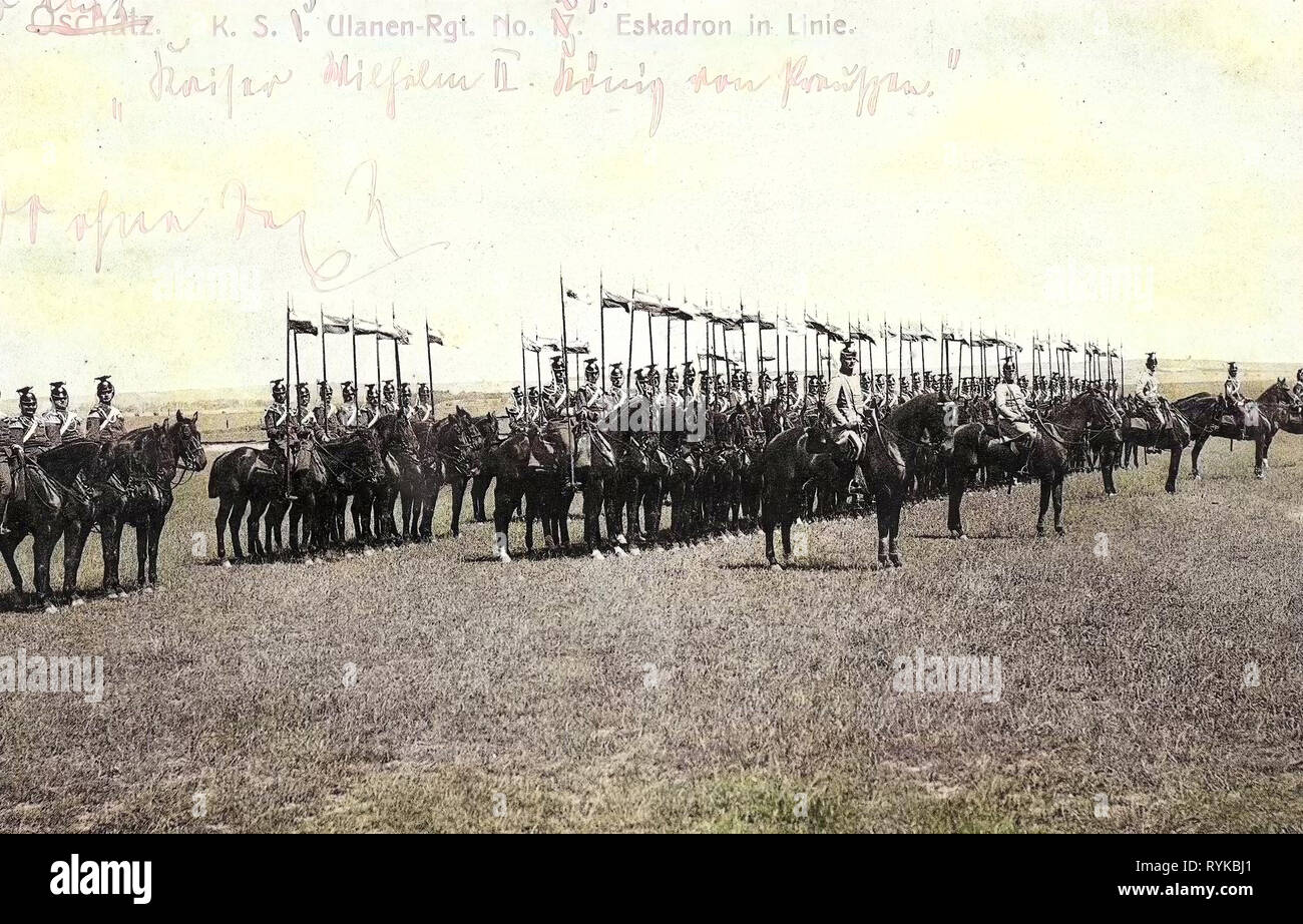 Military use of horses, 1912, Landkreis Nordsachsen, Oschatz, 1. Königlich Sächsisches Ulanen, Regiment Nr. 17, Eskadron in Linie, Germany Stock Photo