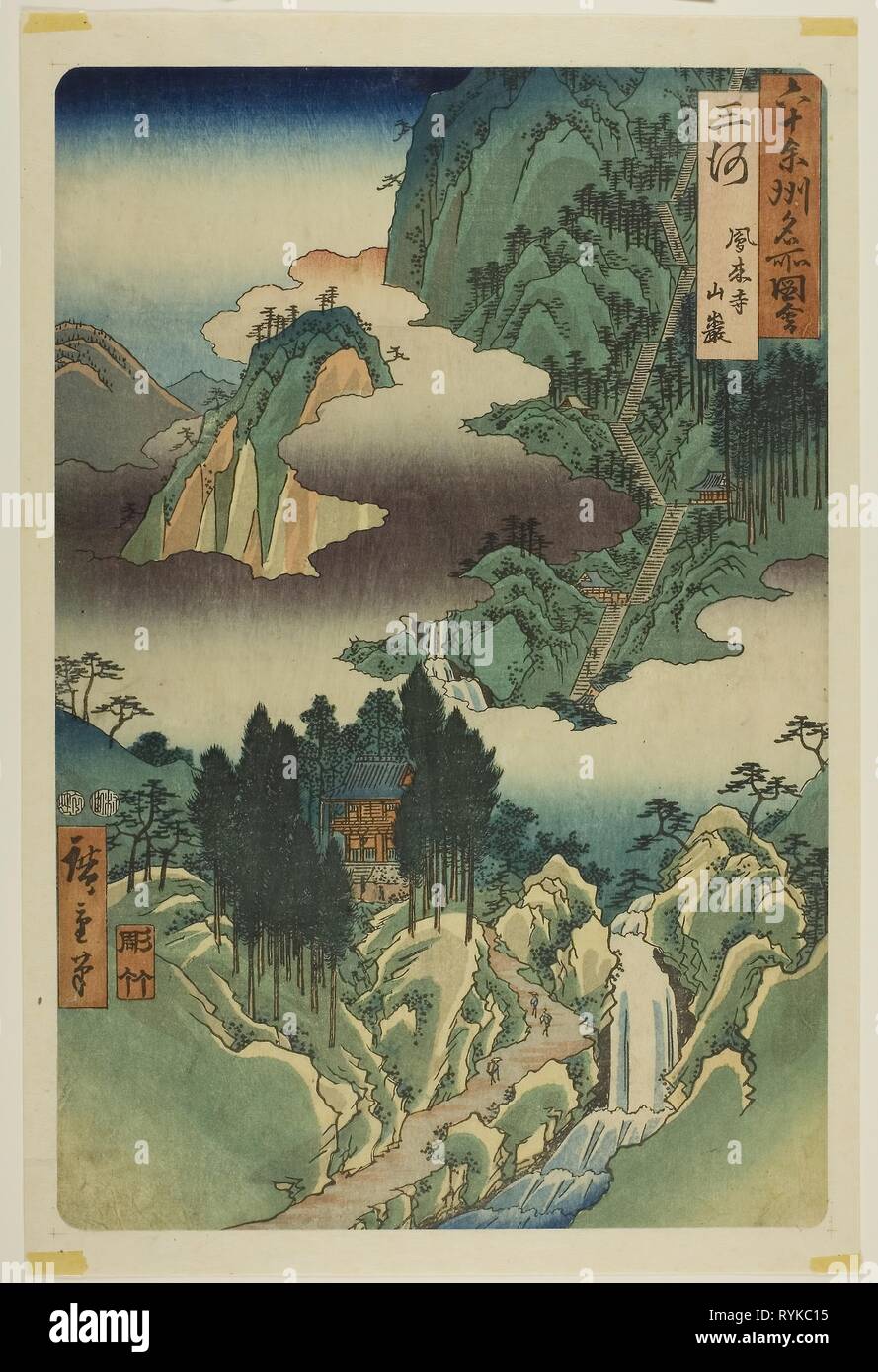 Mikawa Province: Horai Temple in the Mountains (Mikawa, Horaiji sangan), from the series 'Famous Places in the Sixty-odd Provinces (Rokujuyoshu meisho zue)'. Utagawa Hiroshige ?? ??; Japanese, 1797-1858. Date: 1853. Dimensions: . Color woodblock print; oban. Origin: Japan. Museum: The Chicago Art Institute, Chicago, USA. Author: Utagawa Hiroshige. ANDO HIROSHIGE. Stock Photo