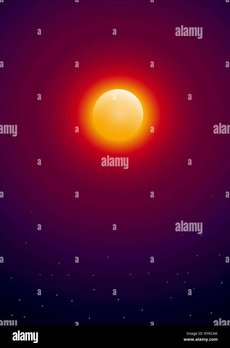 Sun with stars in space. Vector background Stock Vector