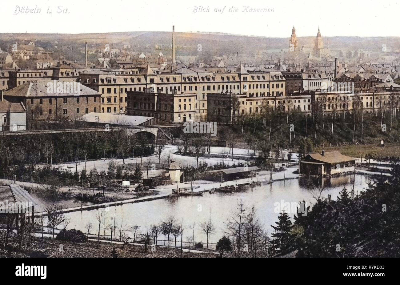 Military facilities of Germany, Buildings in Döbeln, Barracks in Saxony, Ponds in Landkreis Mittelsachsen, 1915, Landkreis Mittelsachsen, Döbeln, Kasernen Stock Photo