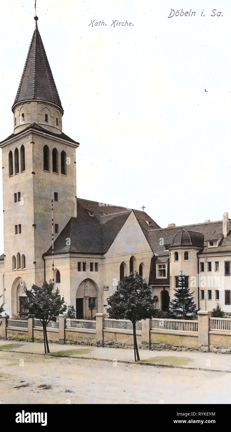 Churches in Döbeln, 1915, Landkreis Mittelsachsen, Döbeln, Katholische Kirche, Germany Stock Photo