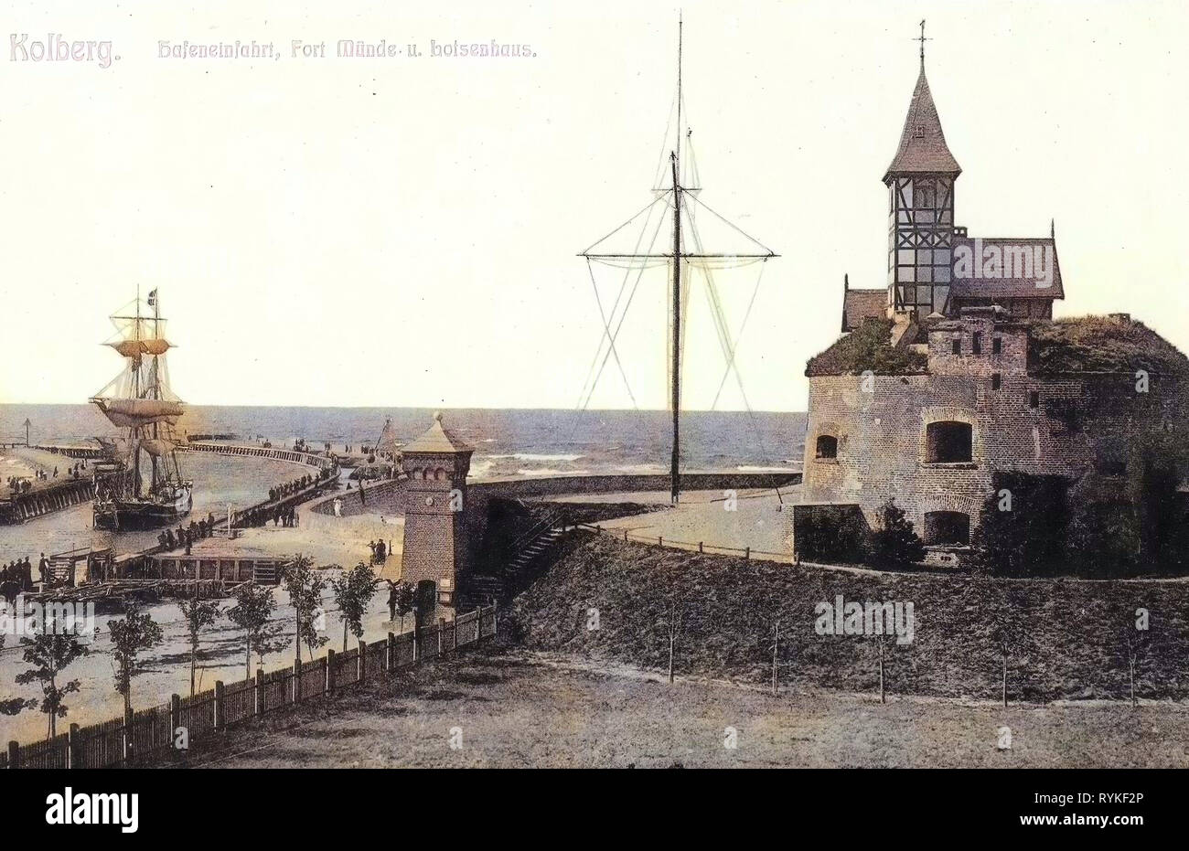 History of Kołobrzeg, 1901, West Pomeranian Voivodeship, Kolberg, Hafeneinfahrt Stock Photo