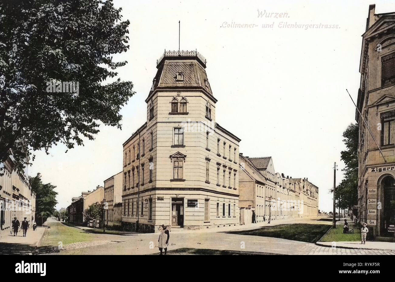 Buildings in Wurzen, Tobacco shops in Germany, 1915, Landkreis Leipzig, Wurzen, Collmener, und Eilenburger Straße Stock Photo