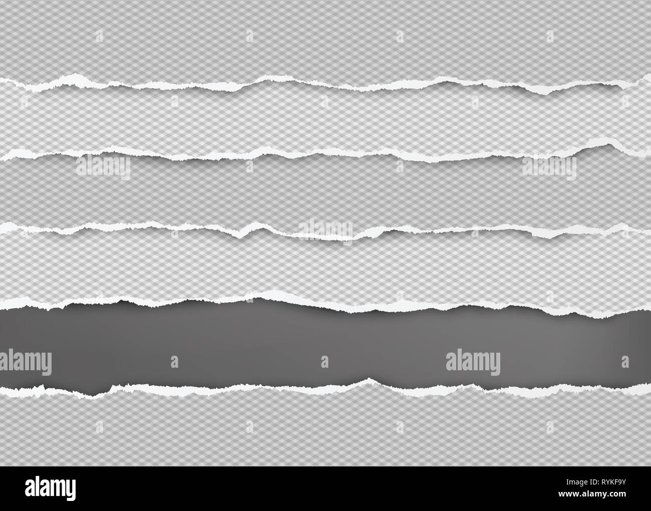 Torn squared grey horizontal paper strips with space for text. Vector illustration background Stock Vector
