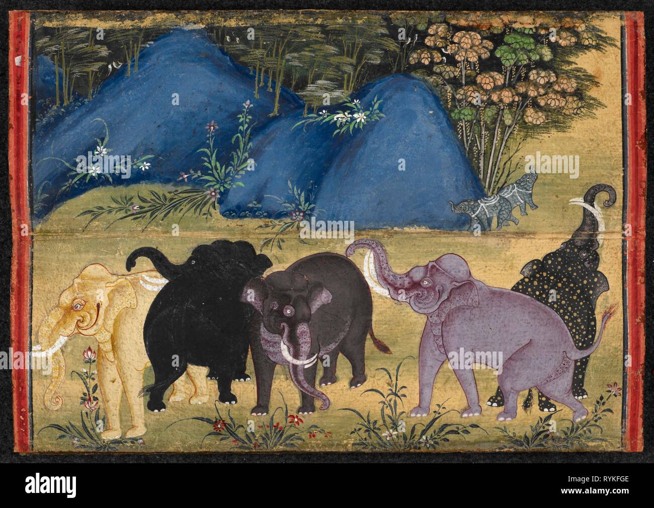 Thai elephants in the forest. Elephant treatise. c.1830. Source: Or. 13652, f.23. Language: Thai. Stock Photo