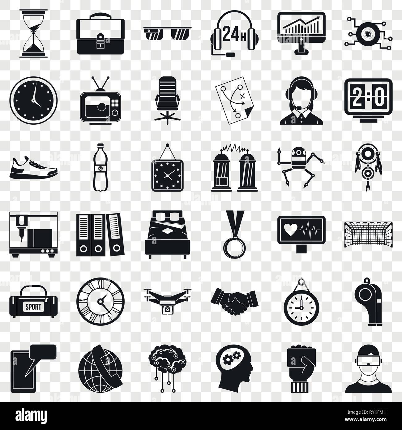 Sport clock icons set, simple style Stock Vector