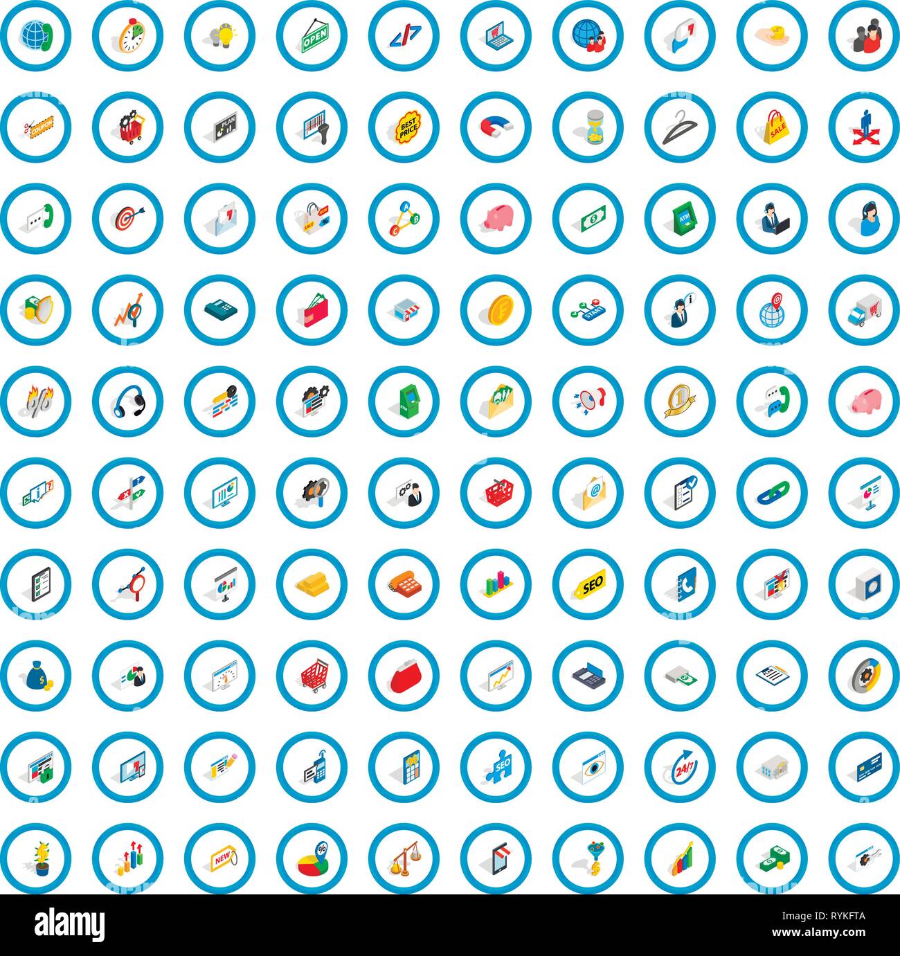 100 fund icons set, isometric 3d style Stock Vector