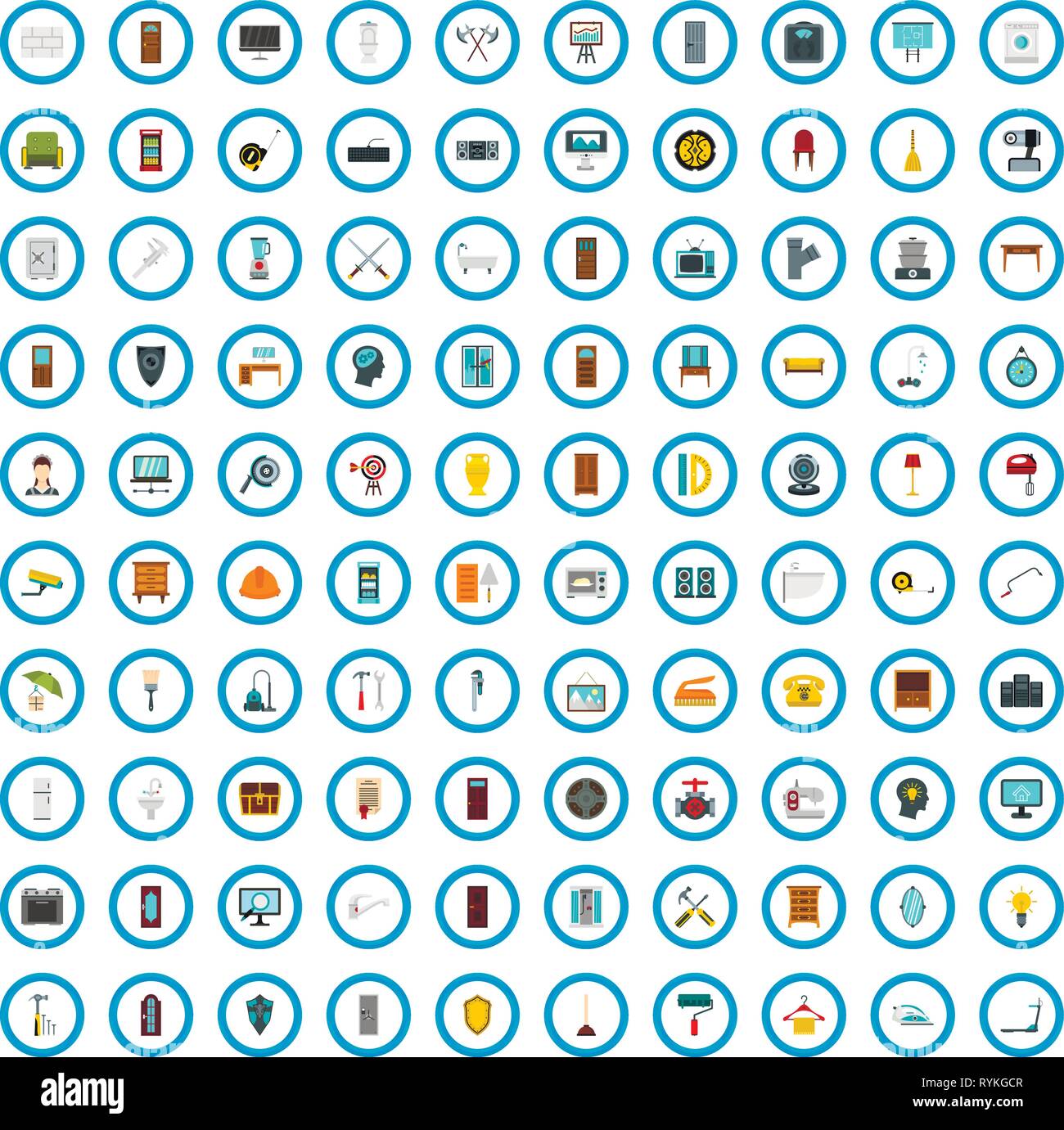 100 furniture mastery icons set, flat style Stock Vector Image & Art ...