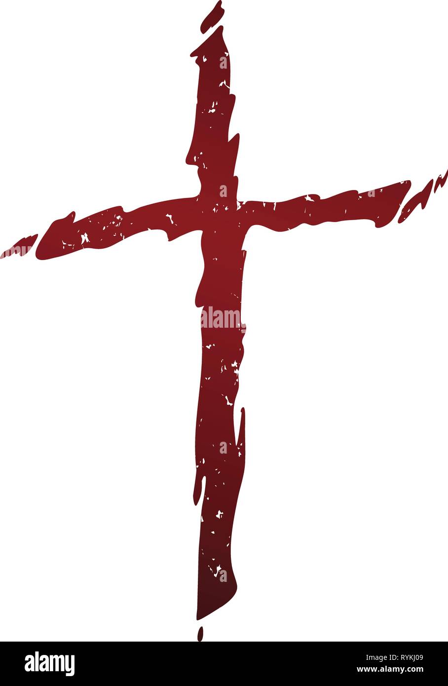 Old rugged distressed christian cross with blood red gradient tones isolated vector illustration Stock Vector