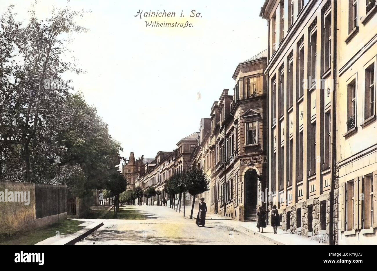 Buildings in Hainichen, 1915, Landkreis Mittelsachsen, Hainichen, Wilhelmstraße, Germany Stock Photo