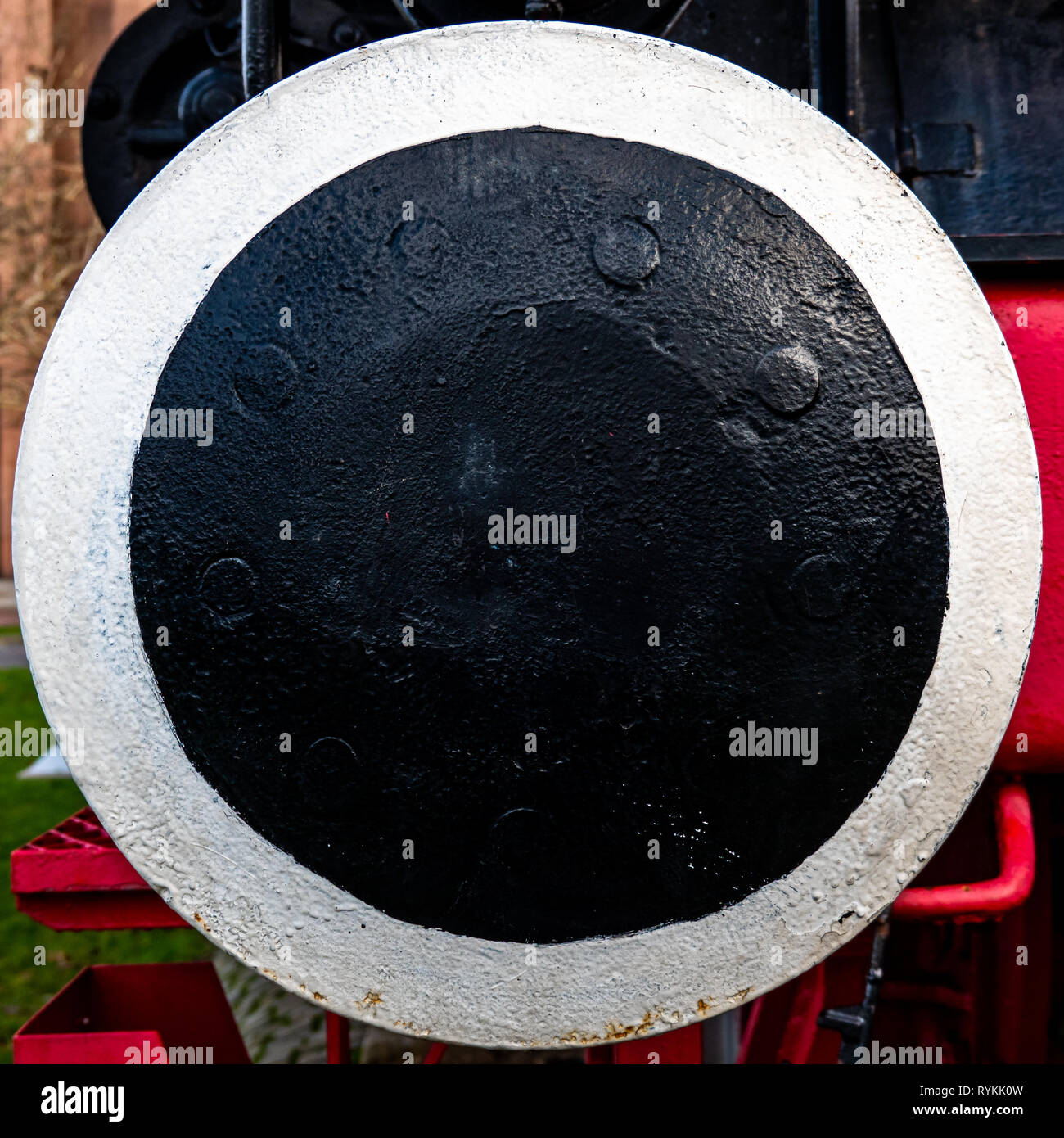 Close-up of the buffer of a historical locomotive, abstract impression through image restriction Stock Photo