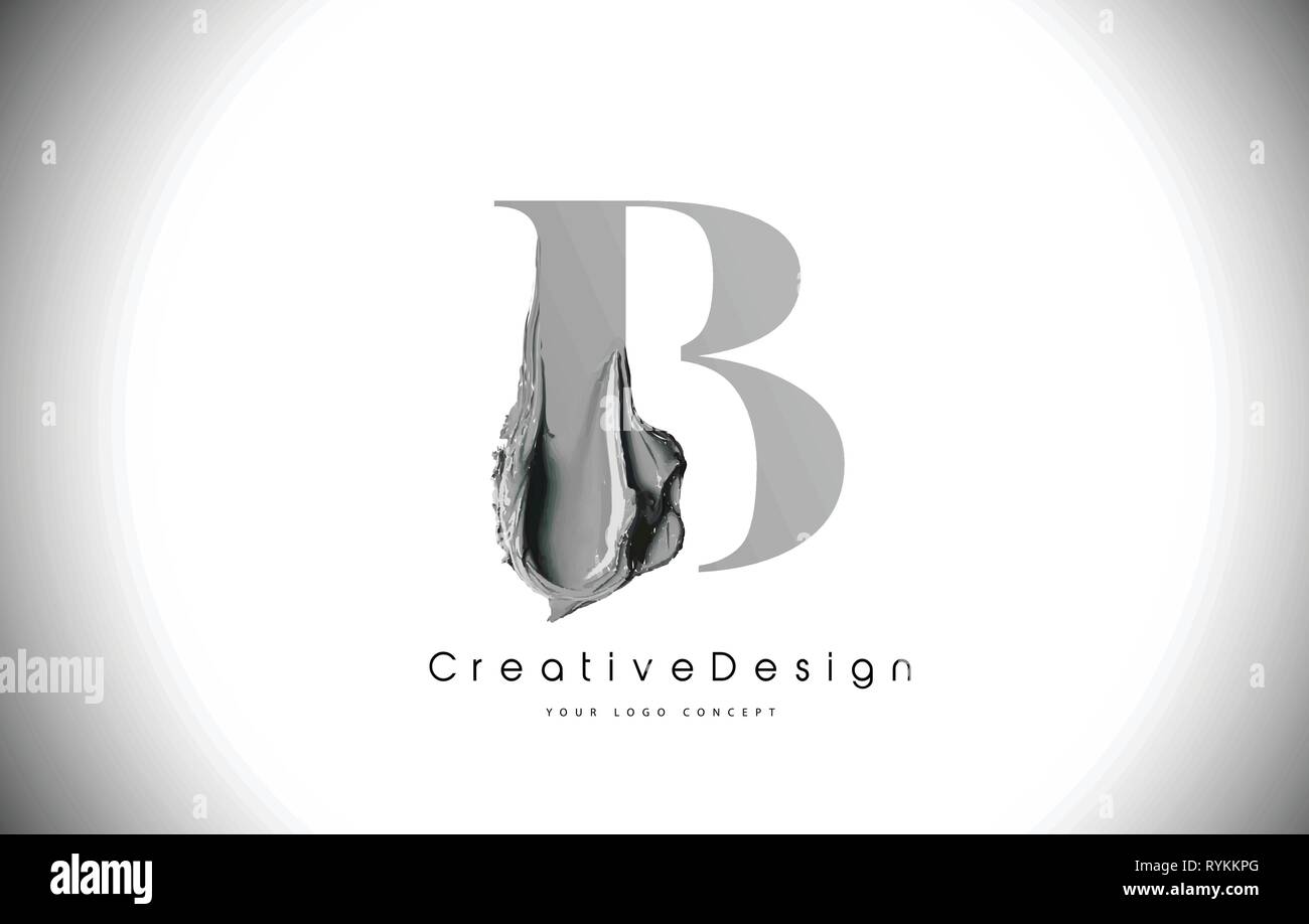 B Letter Design Brush Paint Stroke. Black B Letter Logo Icon with ...